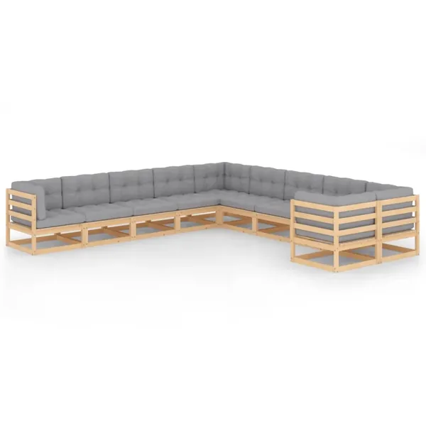 Salon de jardin 10 pcs avec coussins Bois de pin massif