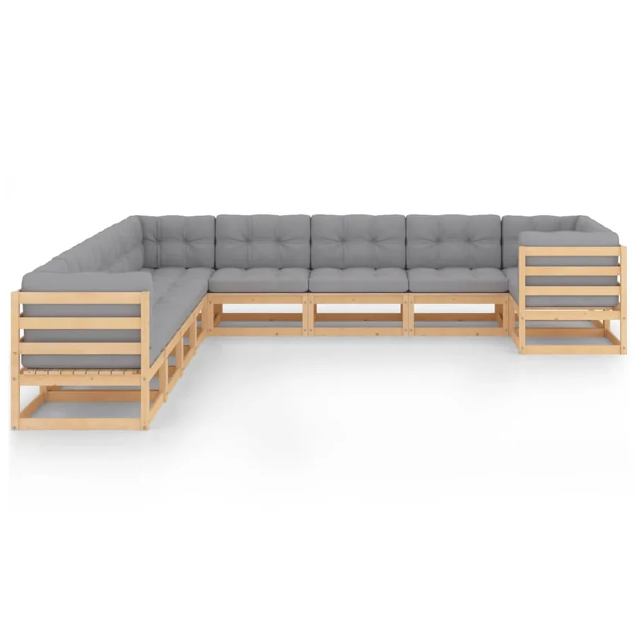 Salon de jardin 10 pcs avec coussins Bois de pin massif - 2