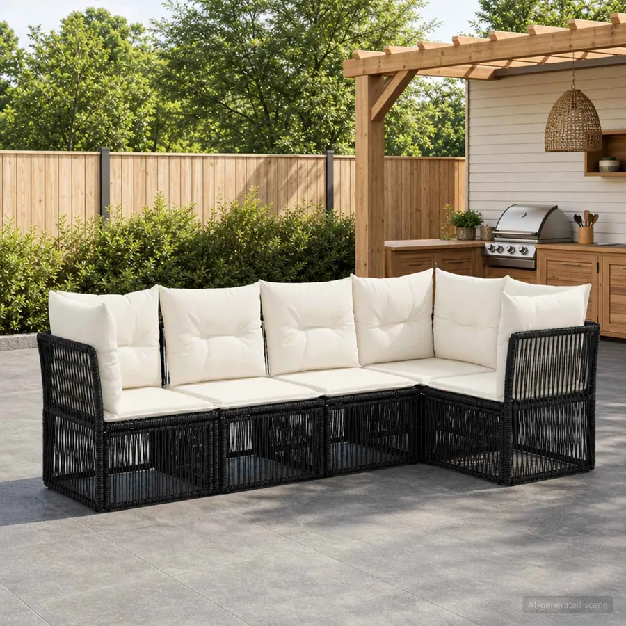 Ensemble de canapé de jardin 5 pcs Noir polyrotin