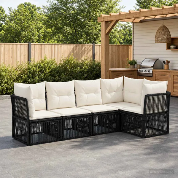 Ensemble de canapé de jardin 5 pcs Noir polyrotin