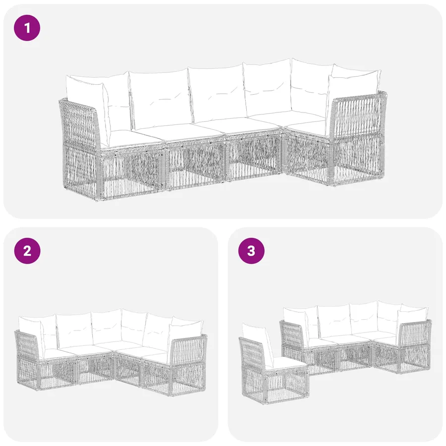 Ensemble de canapé de jardin 5 pcs Noir polyrotin - 7