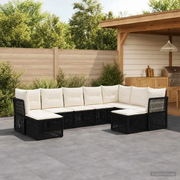 Ensemble de canapé de jardin 9 pcs Noir polyrotin