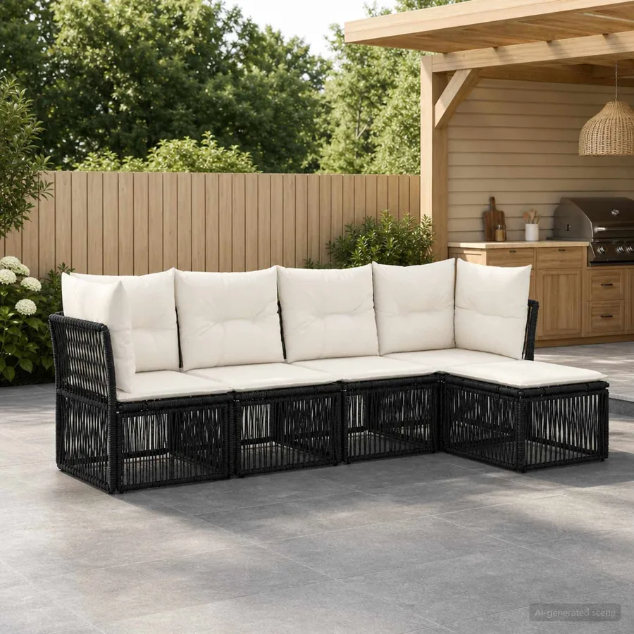 Ensemble de canapé de jardin 5 pcs Noir polyrotin