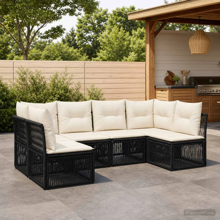 Ensemble de canapé de jardin 6 pcs Noir polyrotin