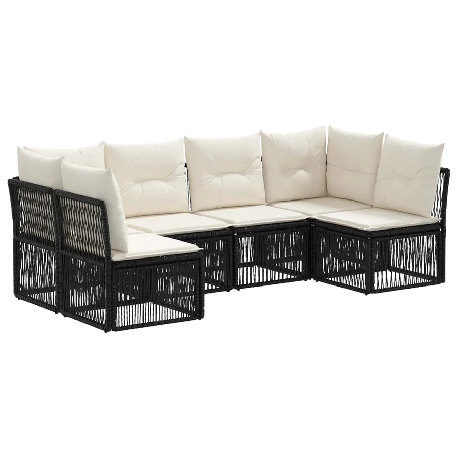 Ensemble de canapé de jardin 6 pcs Noir polyrotin - 2