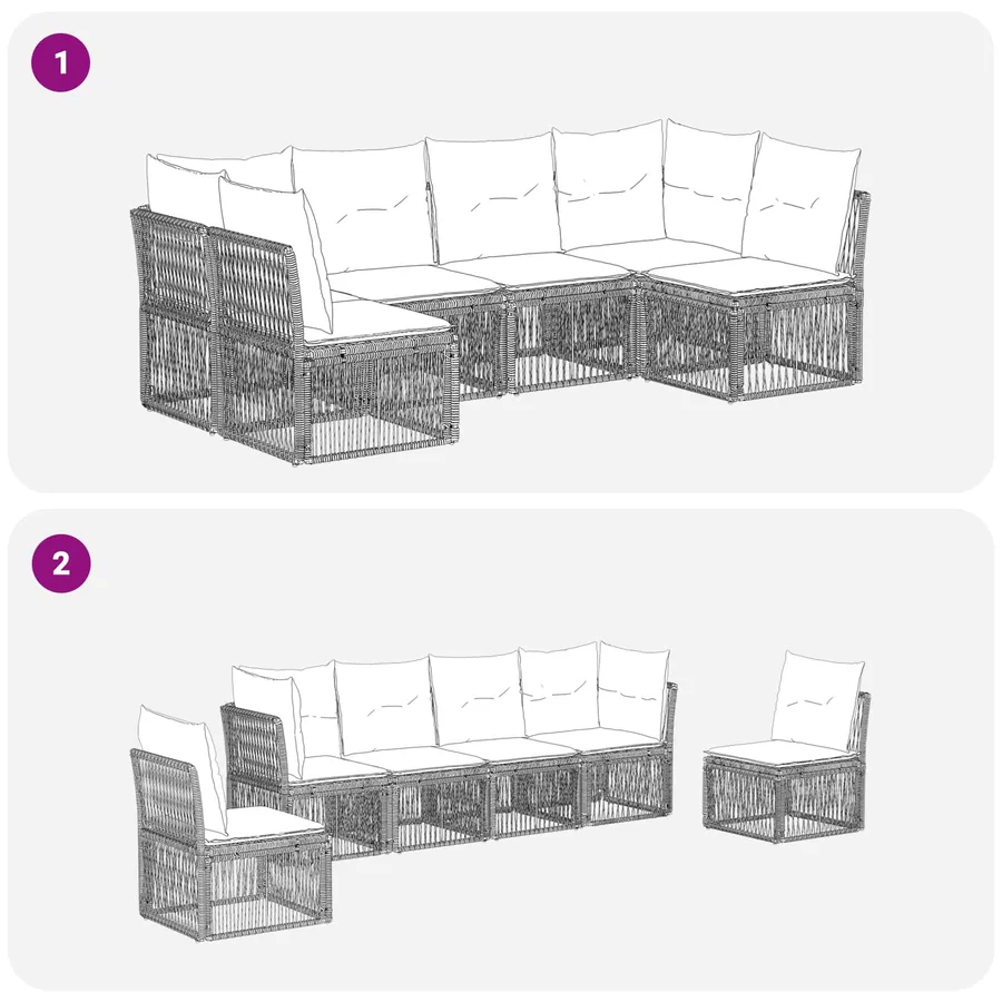 Ensemble de canapé de jardin 6 pcs Noir polyrotin - 6