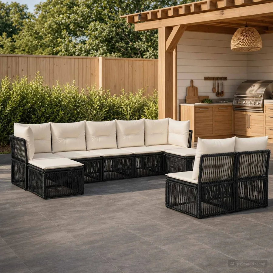 Ensemble de canapé de jardin 9 pcs Noir polyrotin