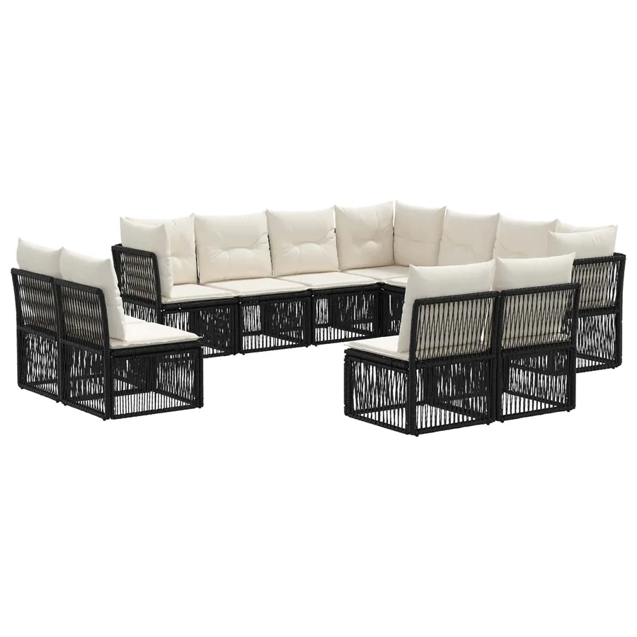 Ensemble de canapé de jardin 11 pcs Noir polyrotin