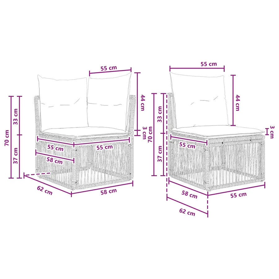 Ensemble de canapé de jardin 11 pcs Noir polyrotin - 7