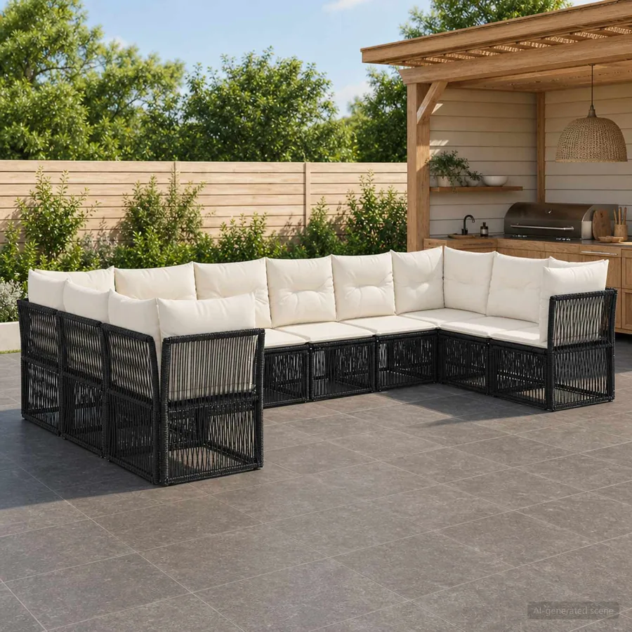 Ensemble de canapé de jardin 10 pcs Noir polyrotin