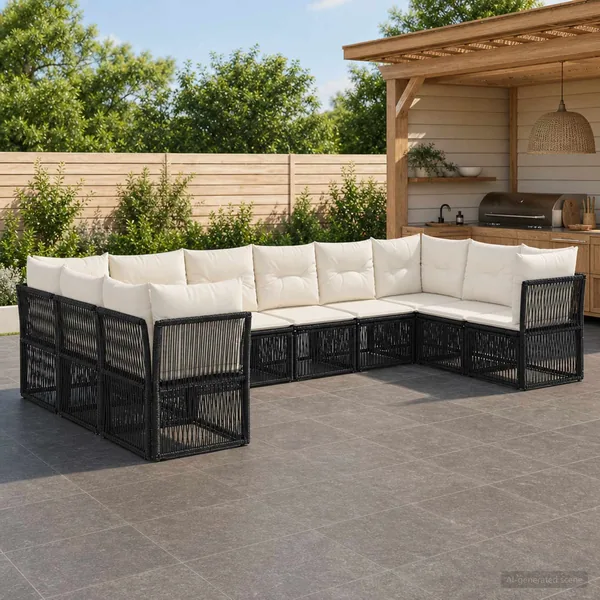 Ensemble de canapé de jardin 10 pcs Noir polyrotin