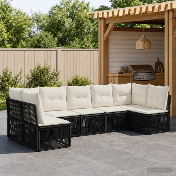Ensemble de canapé de jardin 7 pcs Noir polyrotin