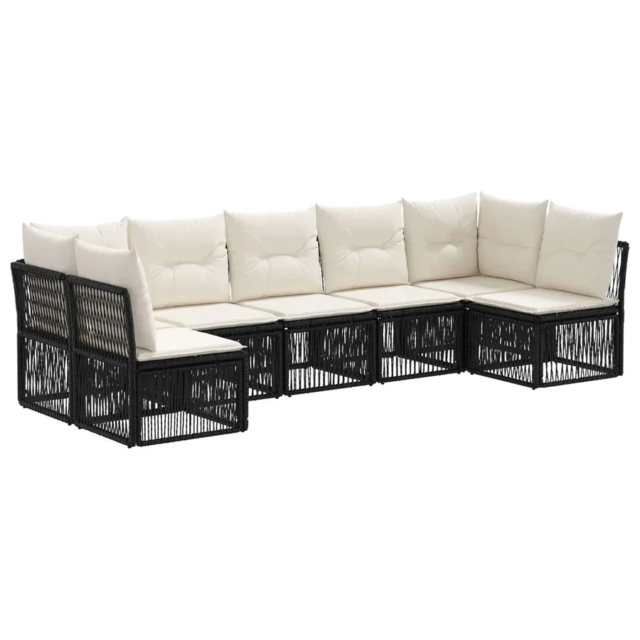 Ensemble de canapé de jardin 7 pcs Noir polyrotin - 2