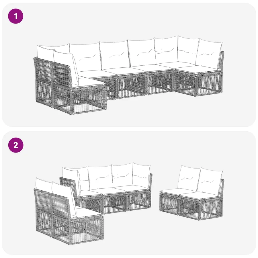 Ensemble de canapé de jardin 7 pcs Noir polyrotin - 7