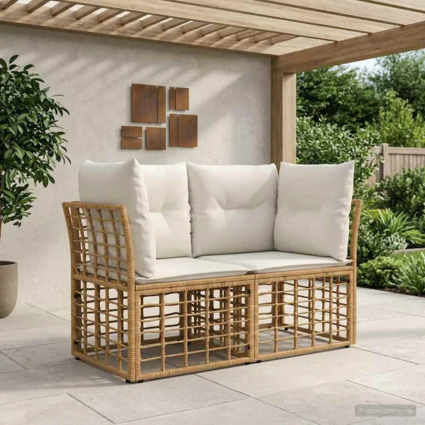 Loveseat d'extérieur 2 pcs Blanc Naturel et Crème polyrotin