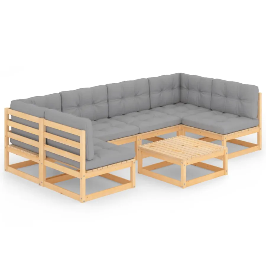 Salon de jardin 7 pcs avec coussins Bois de pin massif - 2