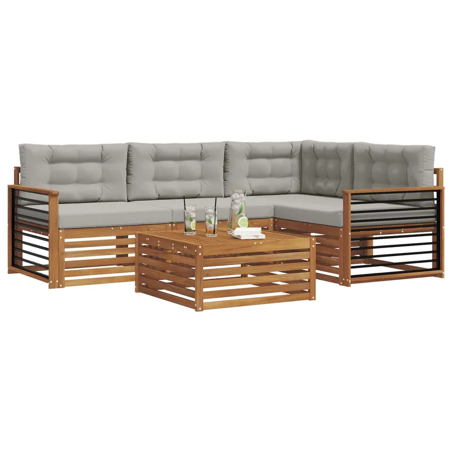 Ensemble de canapés d'extérieur 5 pcs Gris Naturel et Clair - 3