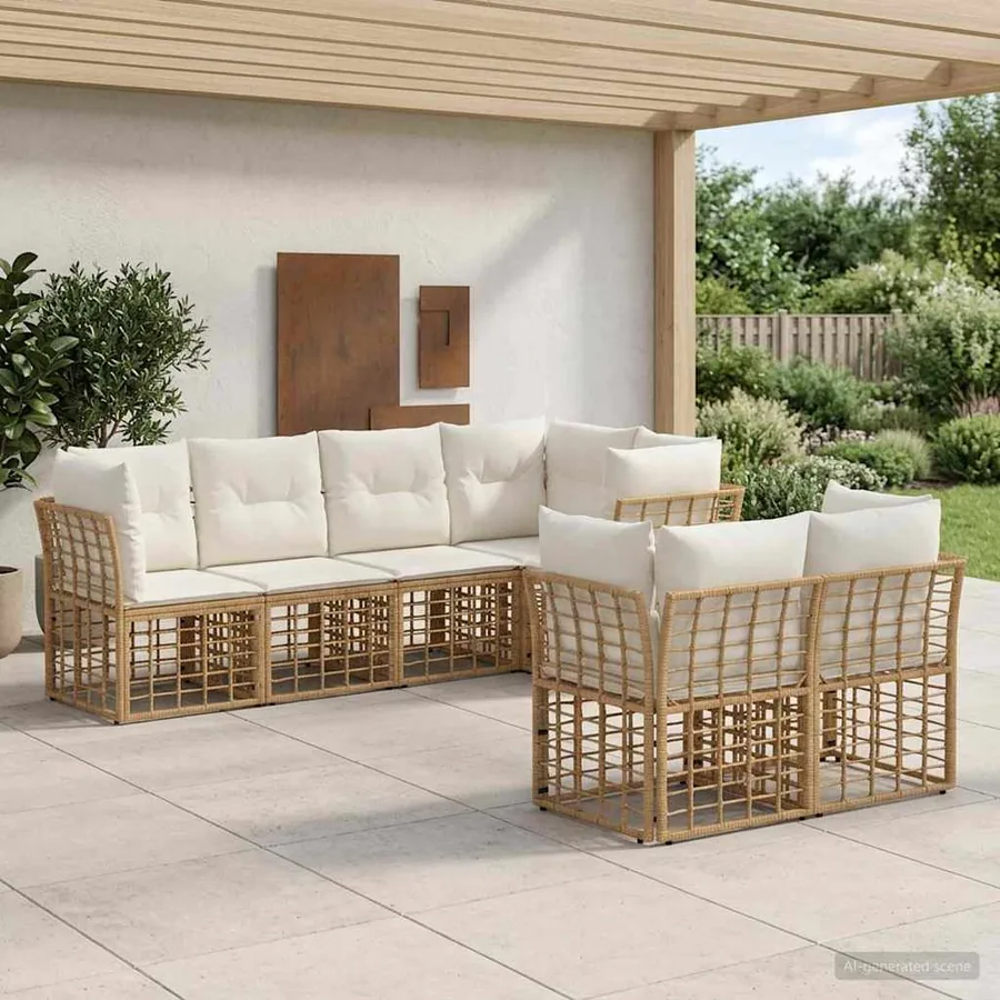 Ensemble de canapés d'extérieur 7 pcs Naturel Polyester