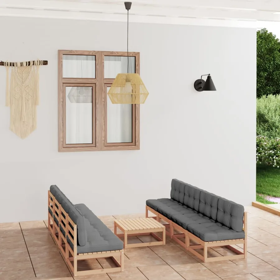 Salon de jardin 9 pcs avec coussins Bois de pin massif