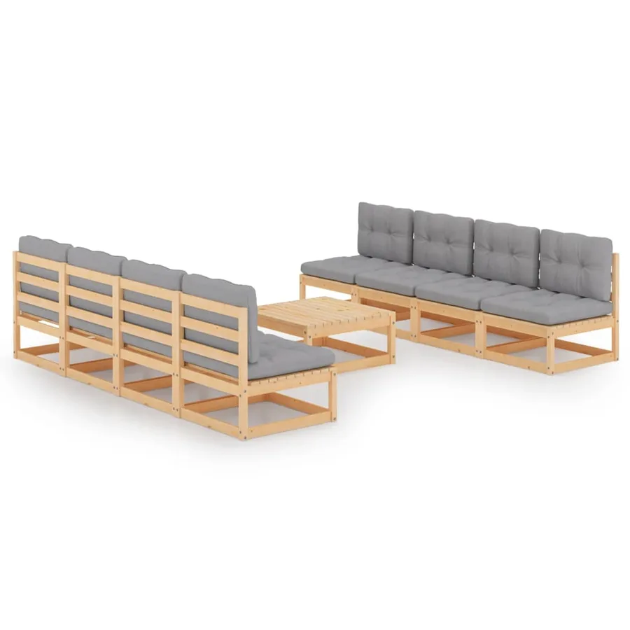 Salon de jardin 9 pcs avec coussins Bois de pin massif - 2