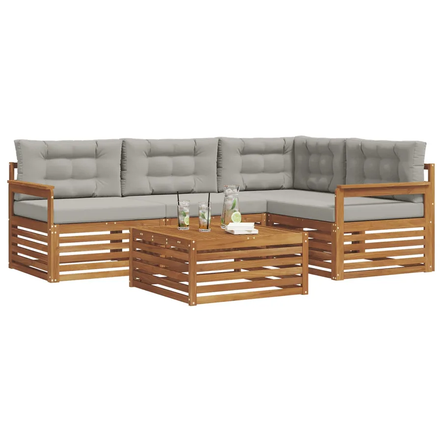 Ensemble de canapés d'extérieur 5 pcs Gris Naturel et Clair - 3