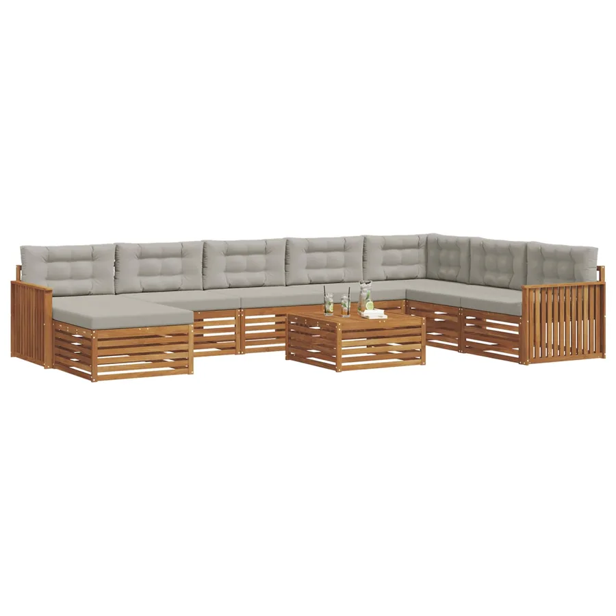 Ensemble de canapés d'extérieur 9 pcs Gris Naturel et Clair - 3