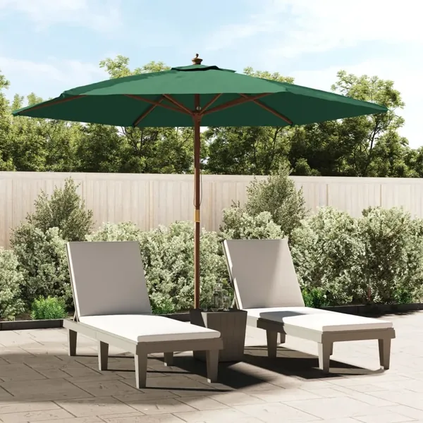 Parasol de jardin avec mât en bois vert 299x240 cm