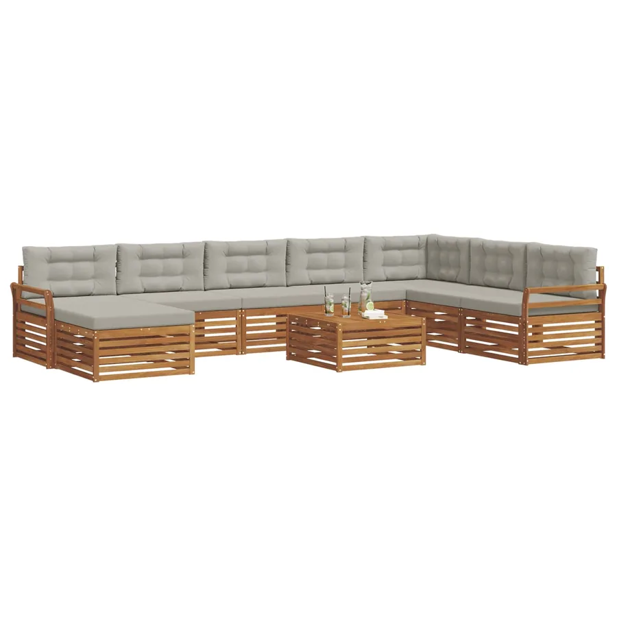 Ensemble de canapés d'extérieur 9 pcs Gris Naturel et Clair - 3