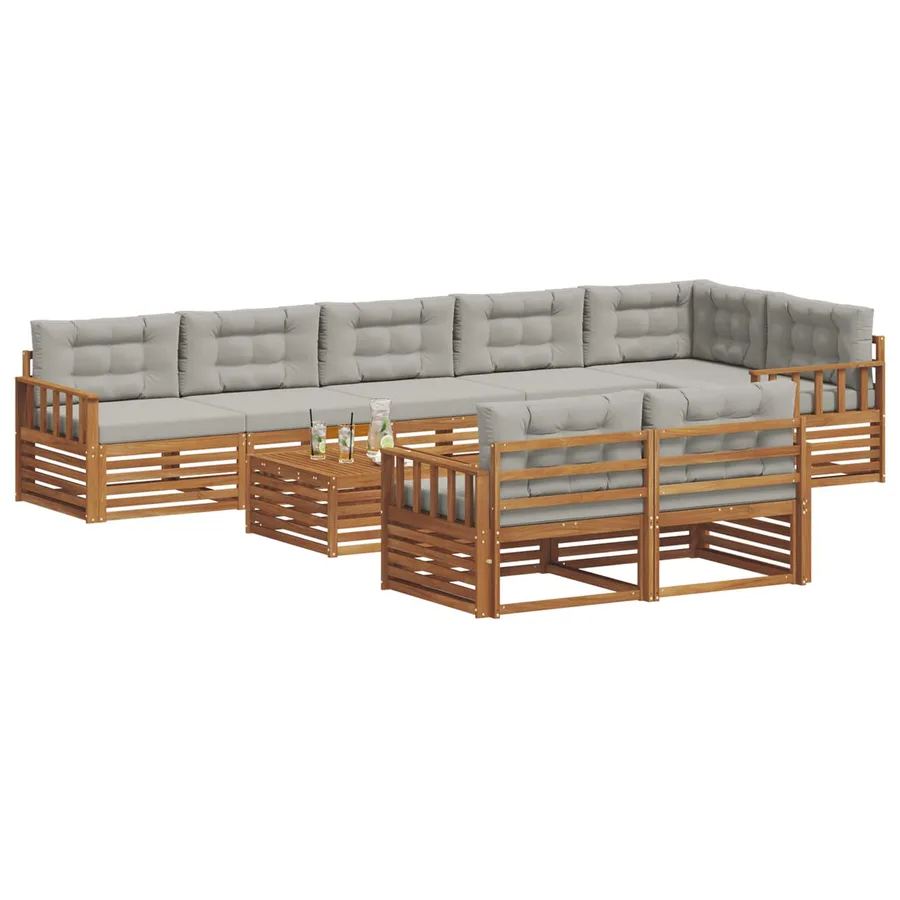 Ensemble de canapés d'extérieur 9 pcs Gris Naturel et Clair - 3