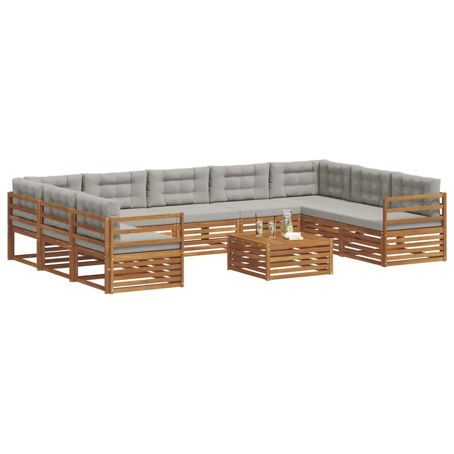 Ensemble de canapés d'extérieur 10 pcs Gris Naturel et Clair - 3