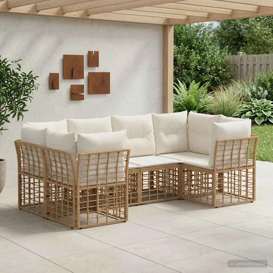 Ensemble de canapés d'extérieur 6 pcs Naturel Polyester