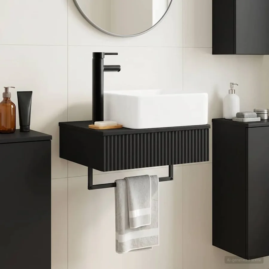 Basin de lavage mural Noir 50 x 41 x 39 cm Bois d'ingénierie