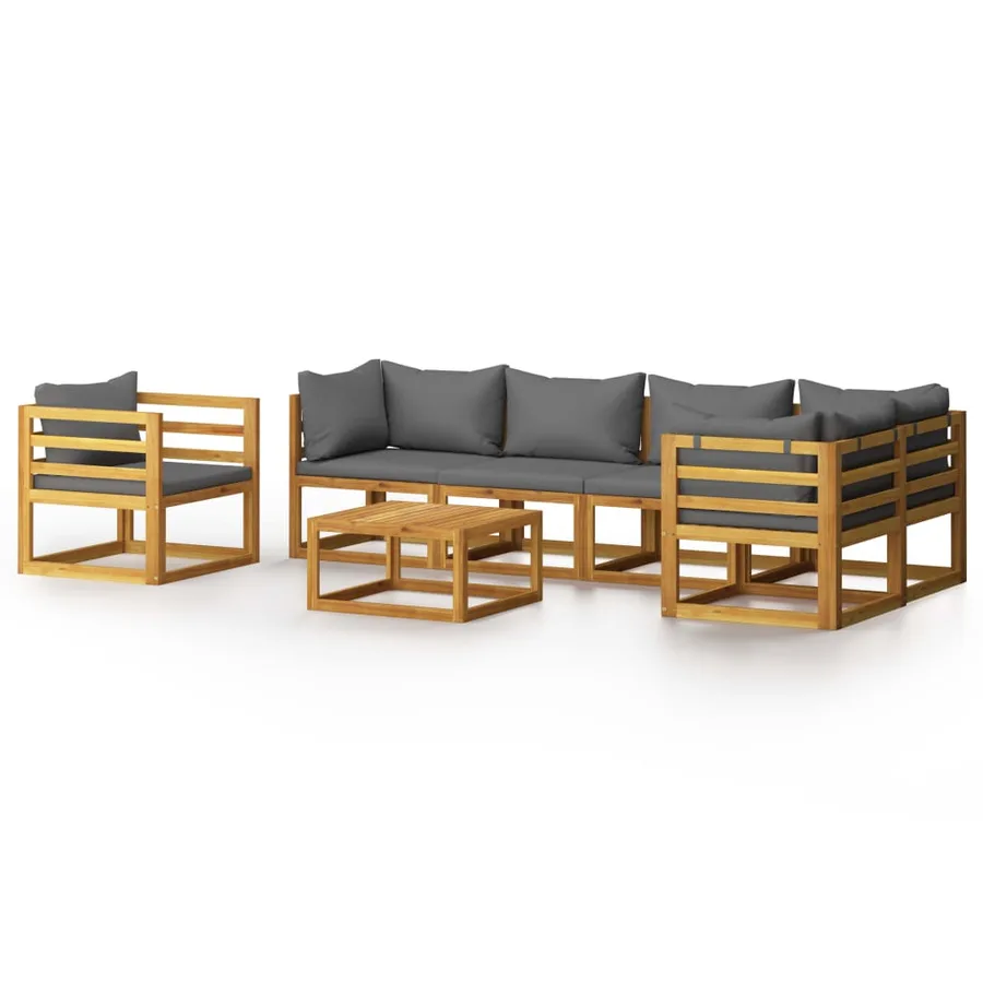 Salon de jardin 7 pcs avec coussin Bois d'acacia solide - 2