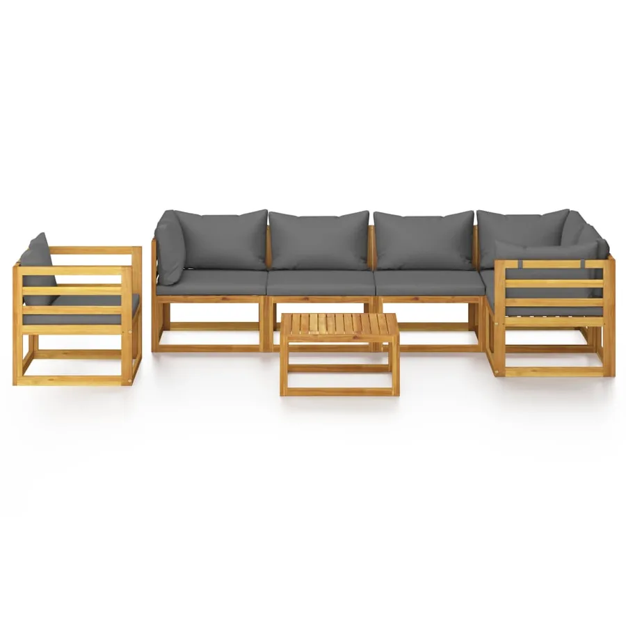 Salon de jardin 7 pcs avec coussin Bois d'acacia solide - 3