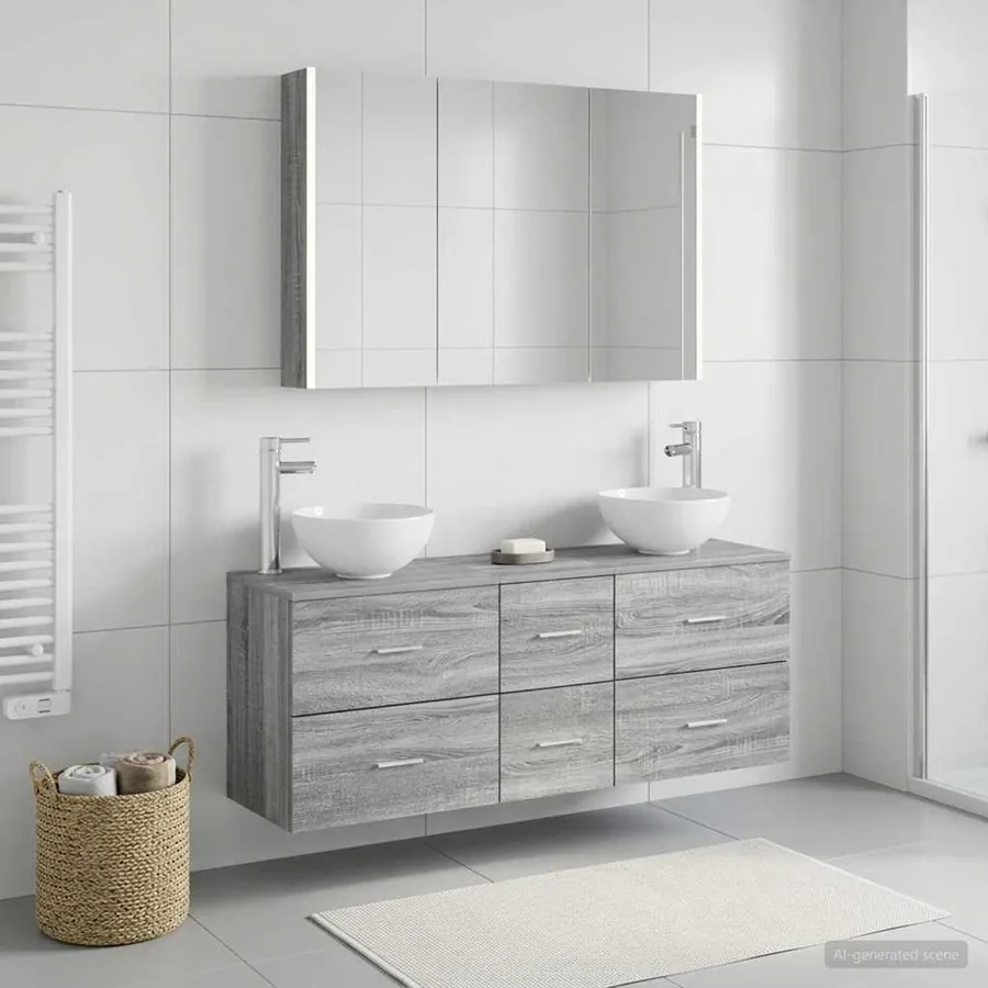 Ensemble de mobilier de salle de bain 4 pcs Sonoma gris