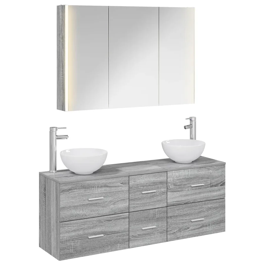 Ensemble de mobilier de salle de bain 4 pcs Sonoma gris - 2