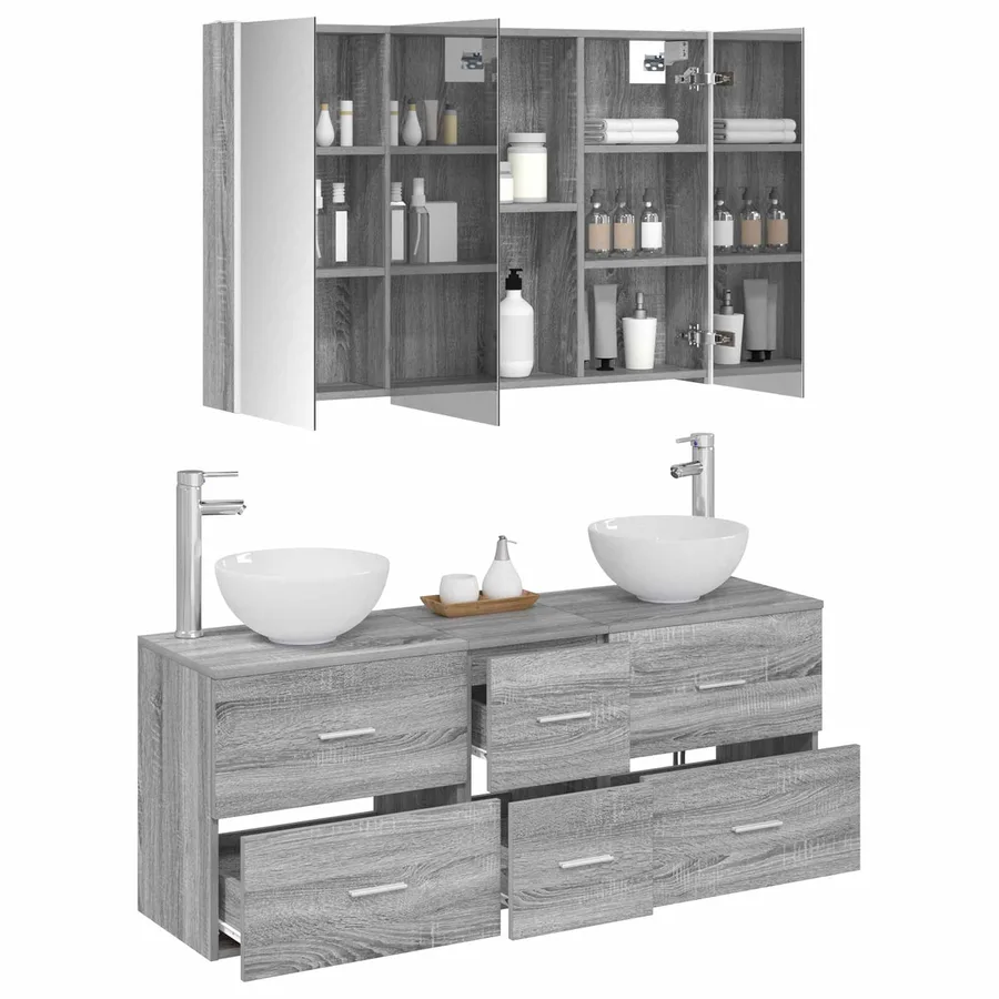 Ensemble de mobilier de salle de bain 4 pcs Sonoma gris - 3