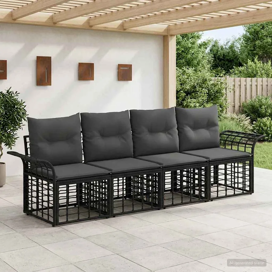 Ensemble de canapés d'extérieur 4 pcs Noir et Gris foncé