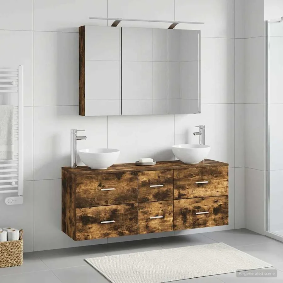 Ensemble de mobilier de salle de bain 4 pcs Chêne fumé