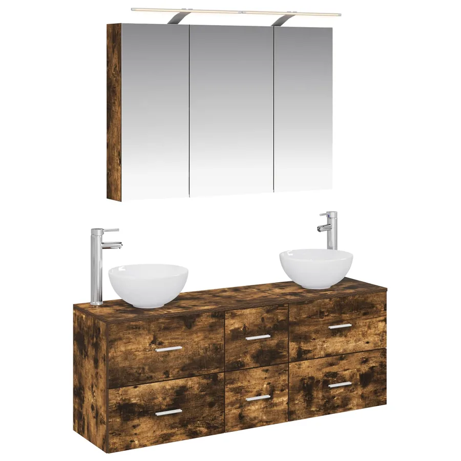 Ensemble de mobilier de salle de bain 4 pcs Chêne fumé - 2