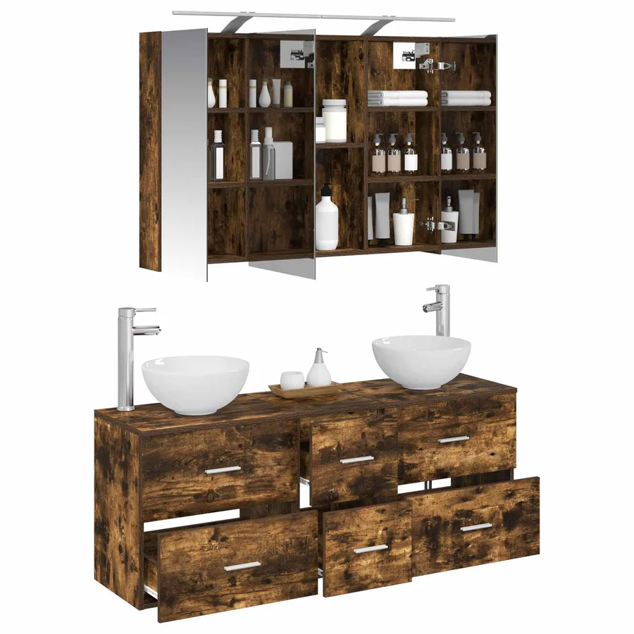 Ensemble de mobilier de salle de bain 4 pcs Chêne fumé - 3