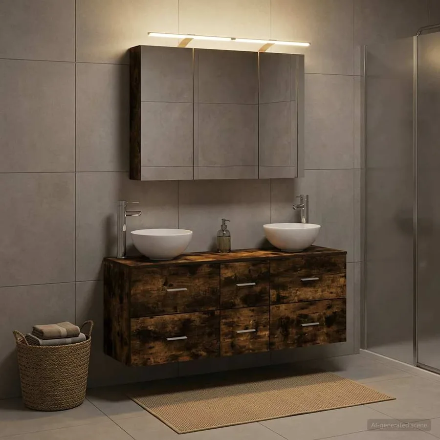 Ensemble de mobilier de salle de bain 4 pcs Chêne fumé - 4
