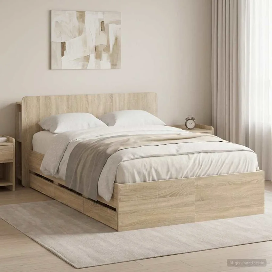 Cadre de lit avec rangement Chêne Sonoma 120 x 190 cm