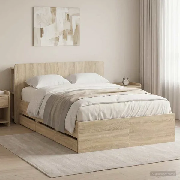 Cadre de lit avec rangement Chêne Sonoma 120 x 190 cm