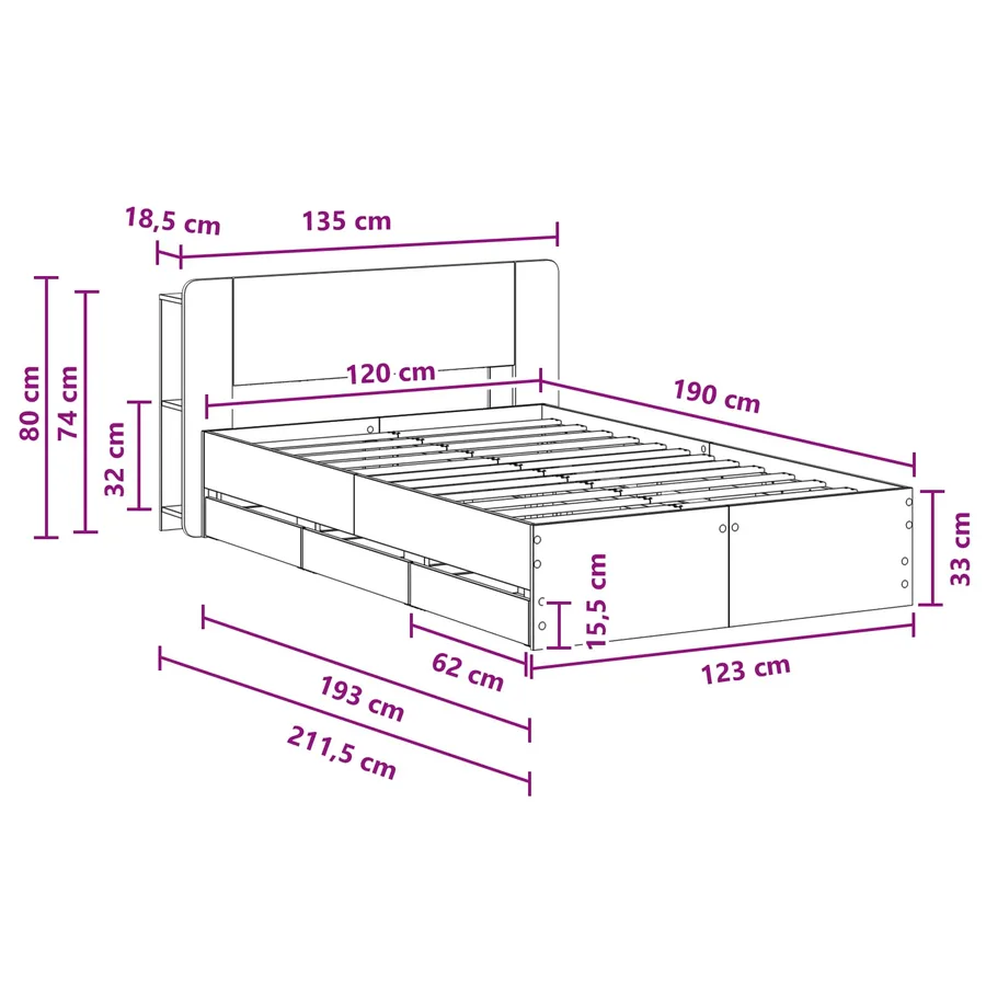 Cadre de lit avec rangement Chêne Sonoma 120 x 190 cm - 10