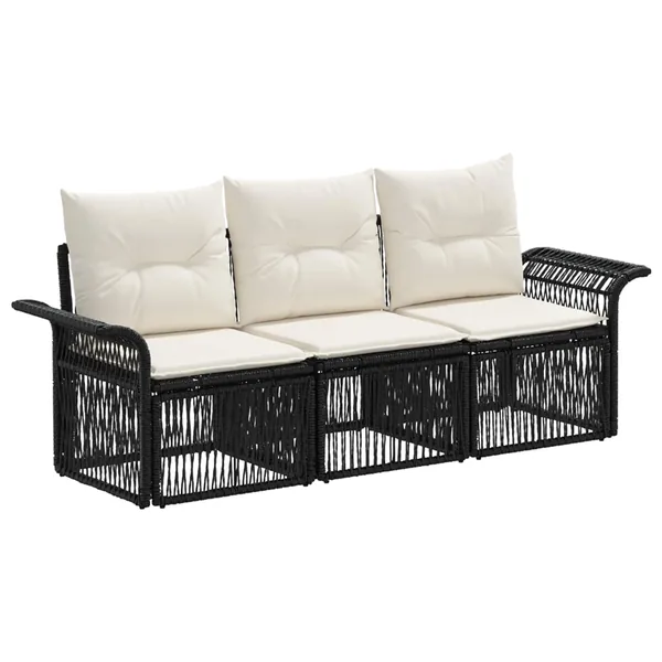 Ensemble de canapé de jardin 3 pcs Noir polyrotin