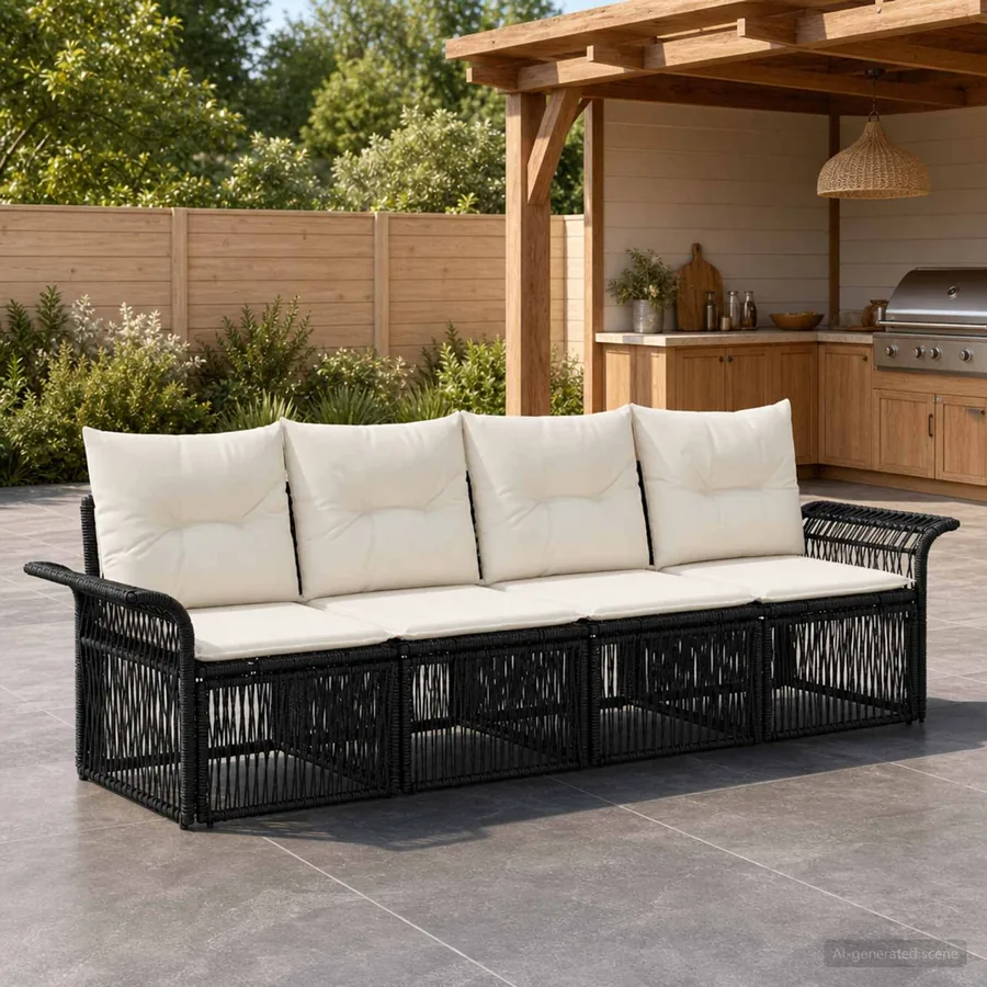 Ensemble de canapé de jardin 4 pcs Noir polyrotin