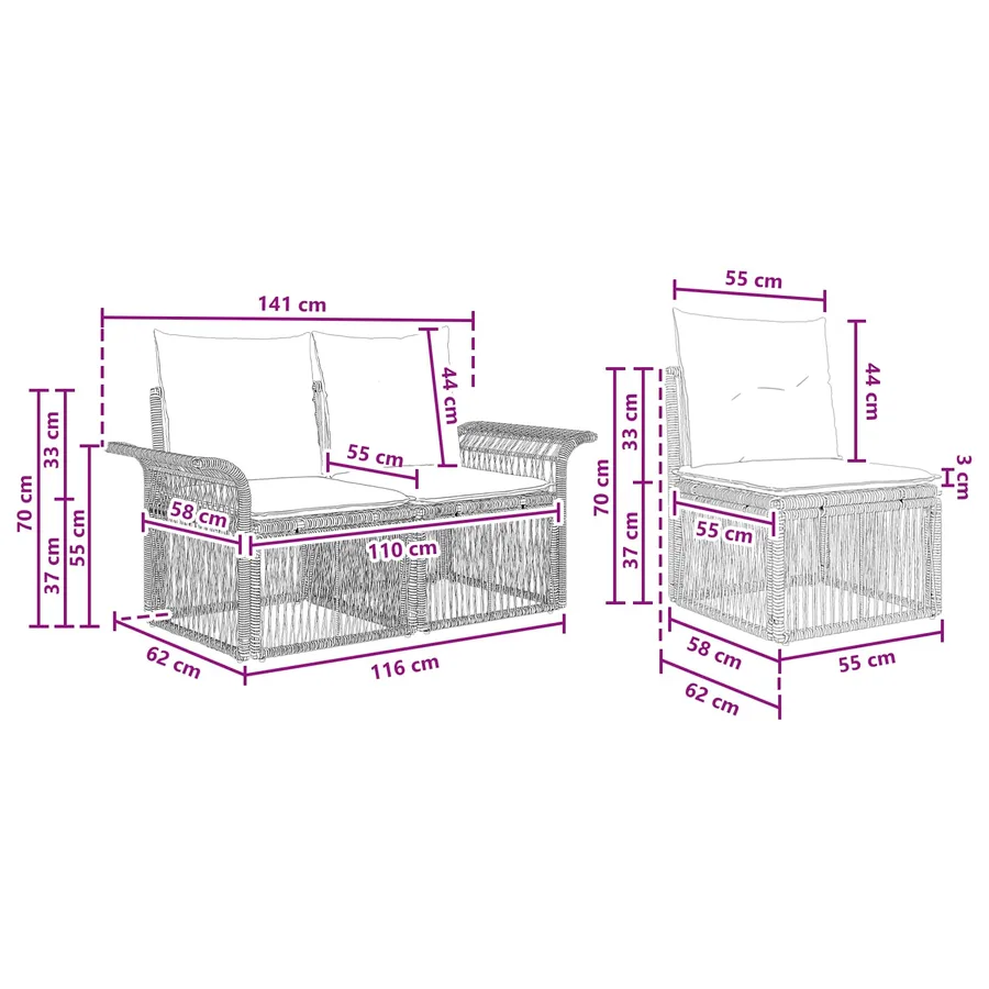 Ensemble de canapé de jardin 4 pcs Noir polyrotin - 7