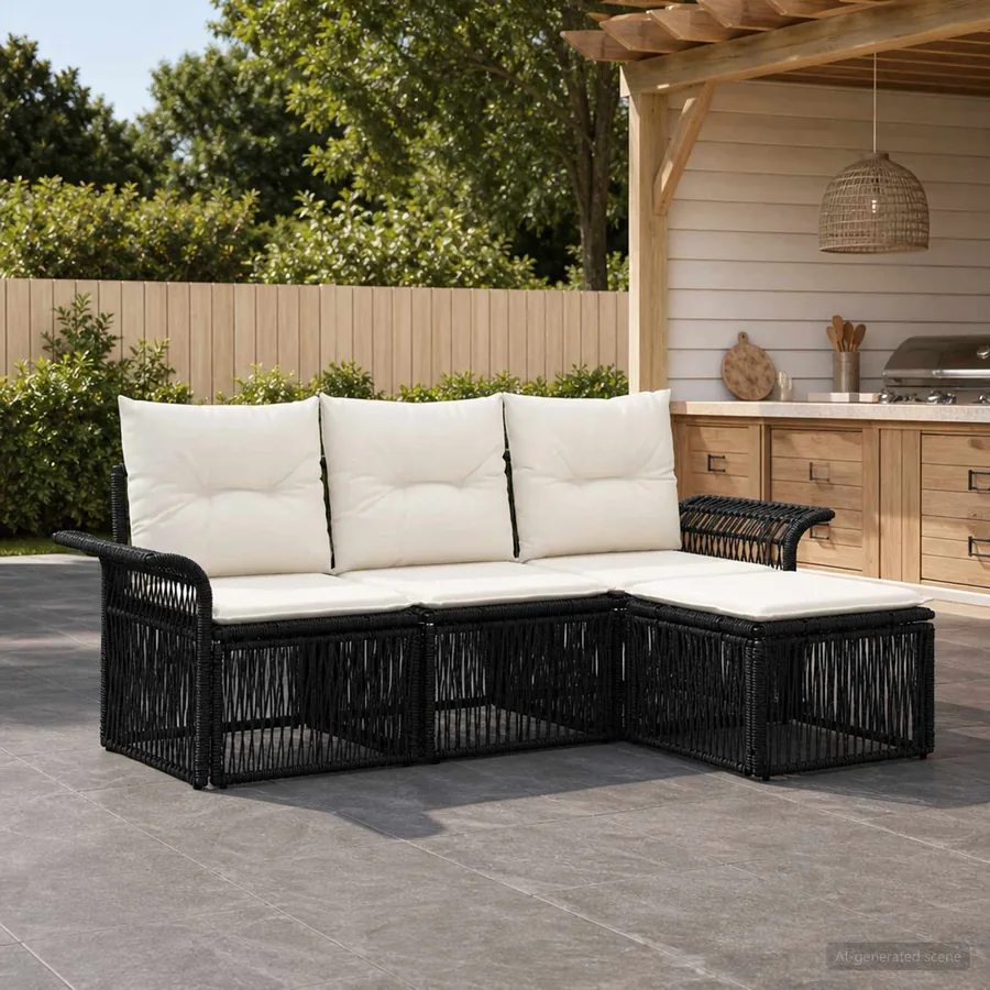 Ensemble de canapé de jardin 4 pcs Noir polyrotin