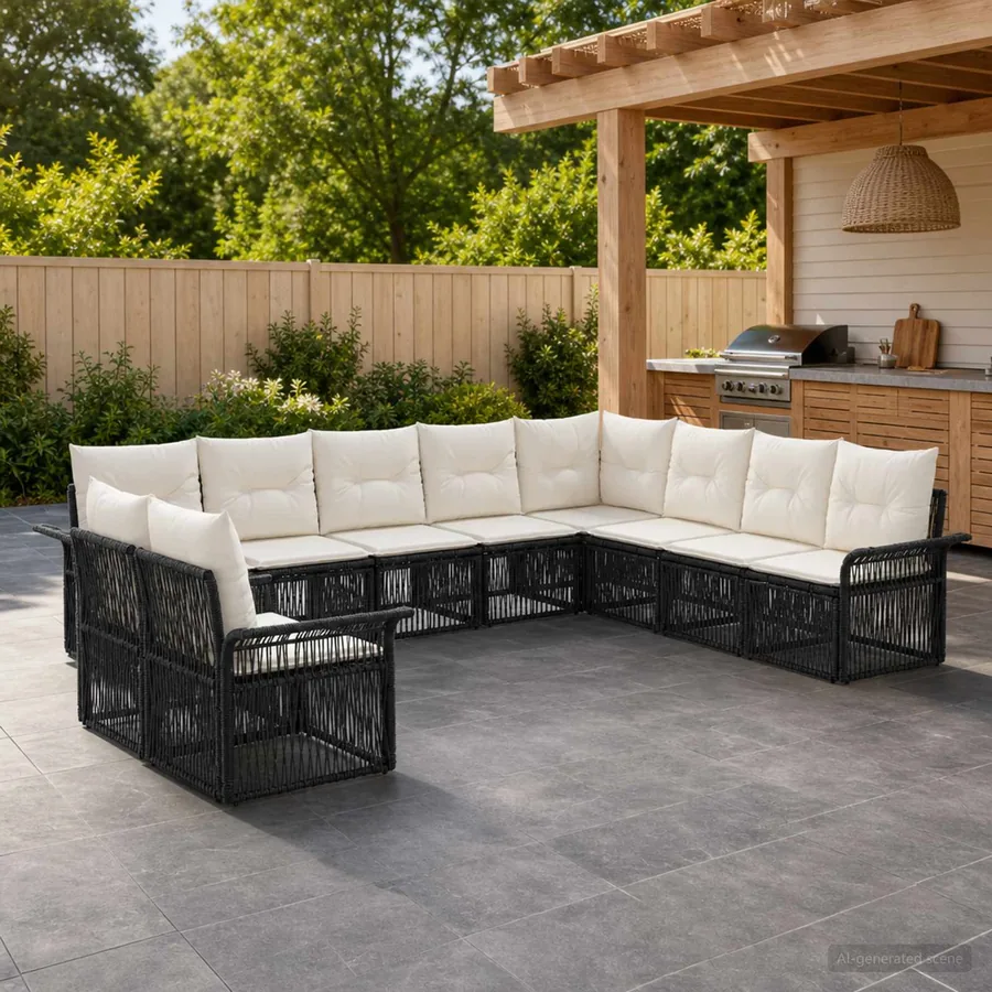 Ensemble de canapé de jardin 10 pcs Noir polyrotin